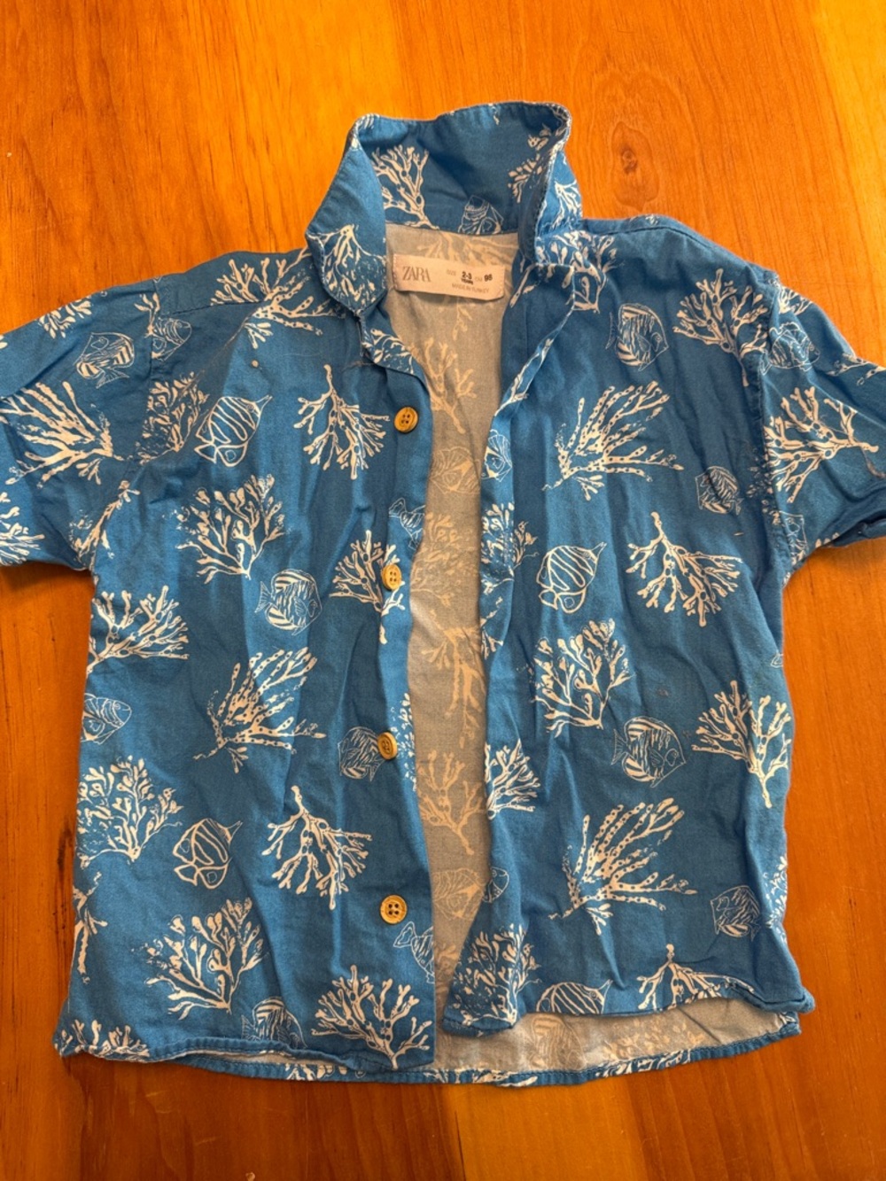ZARA Blue White Coral-Print Short Sleeve Shirt